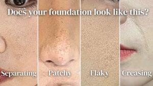 Empat masalah utama kemasan foundation pada wajah iaitu separating, patchy, flaky dan creasing yang sering berlaku jika salah teknik atau produk.